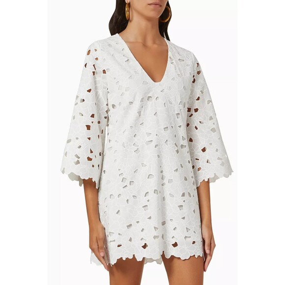 NWT. Cara Cara scalloped floral eyelet white dress Sz XS - Picture 3 of 10